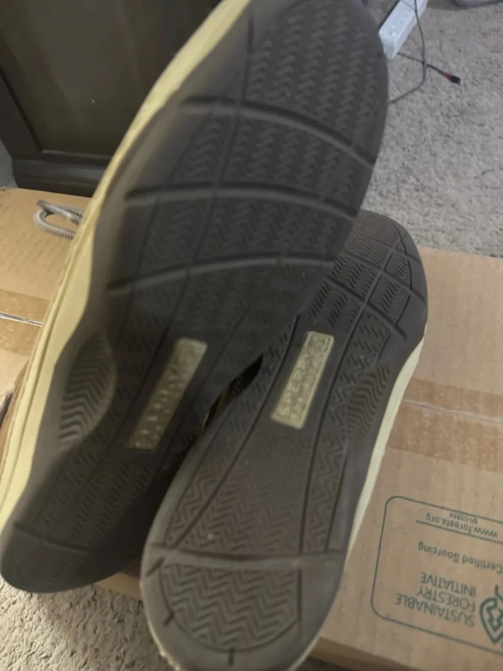 Sperry Tan Leather and Gray Mesh Boat Shoes